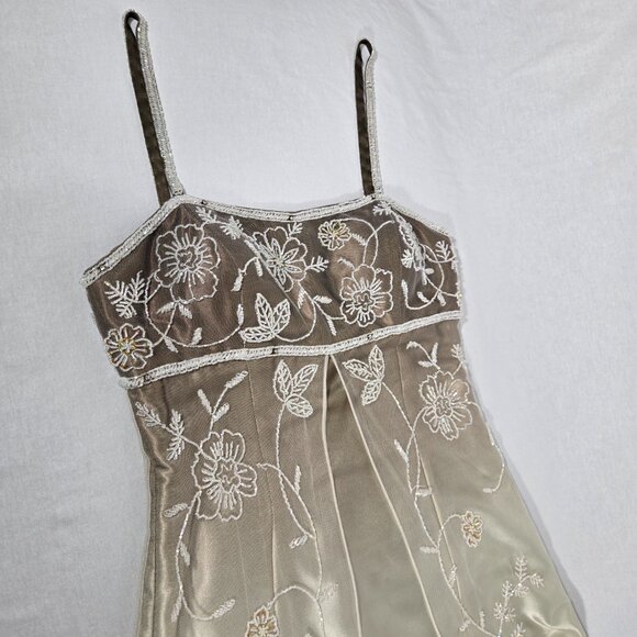 Vintage CACHE 90 Brown-Green Ombré Babydoll Front Split Flowy Formal Gown Size 6 - Picture 6 of 17